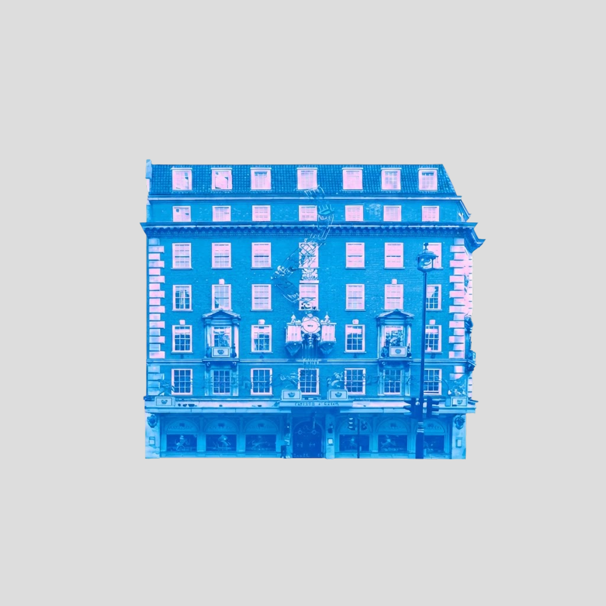 Selfridges building illustration in blue