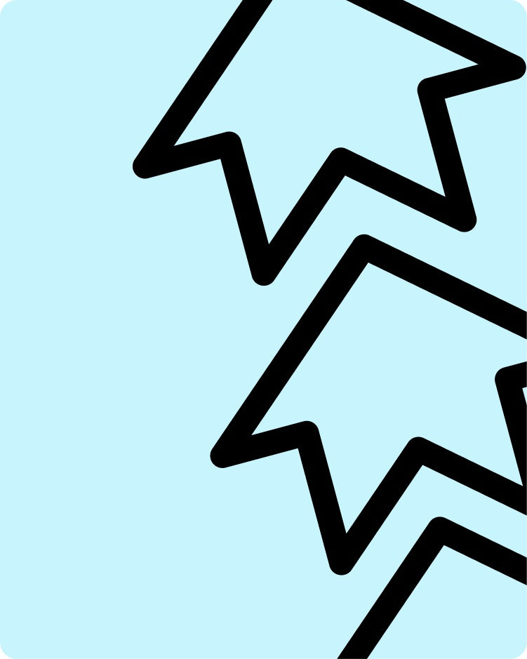 Black line illustration of upward arrows on a light blue background