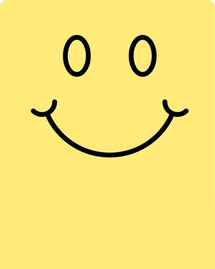 Black line illustration of a smiley face on a yellow background