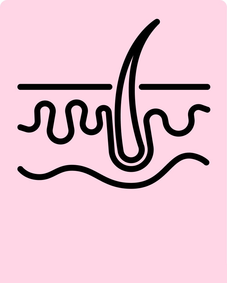 Black line illustration of a skin cross-section on a pink background